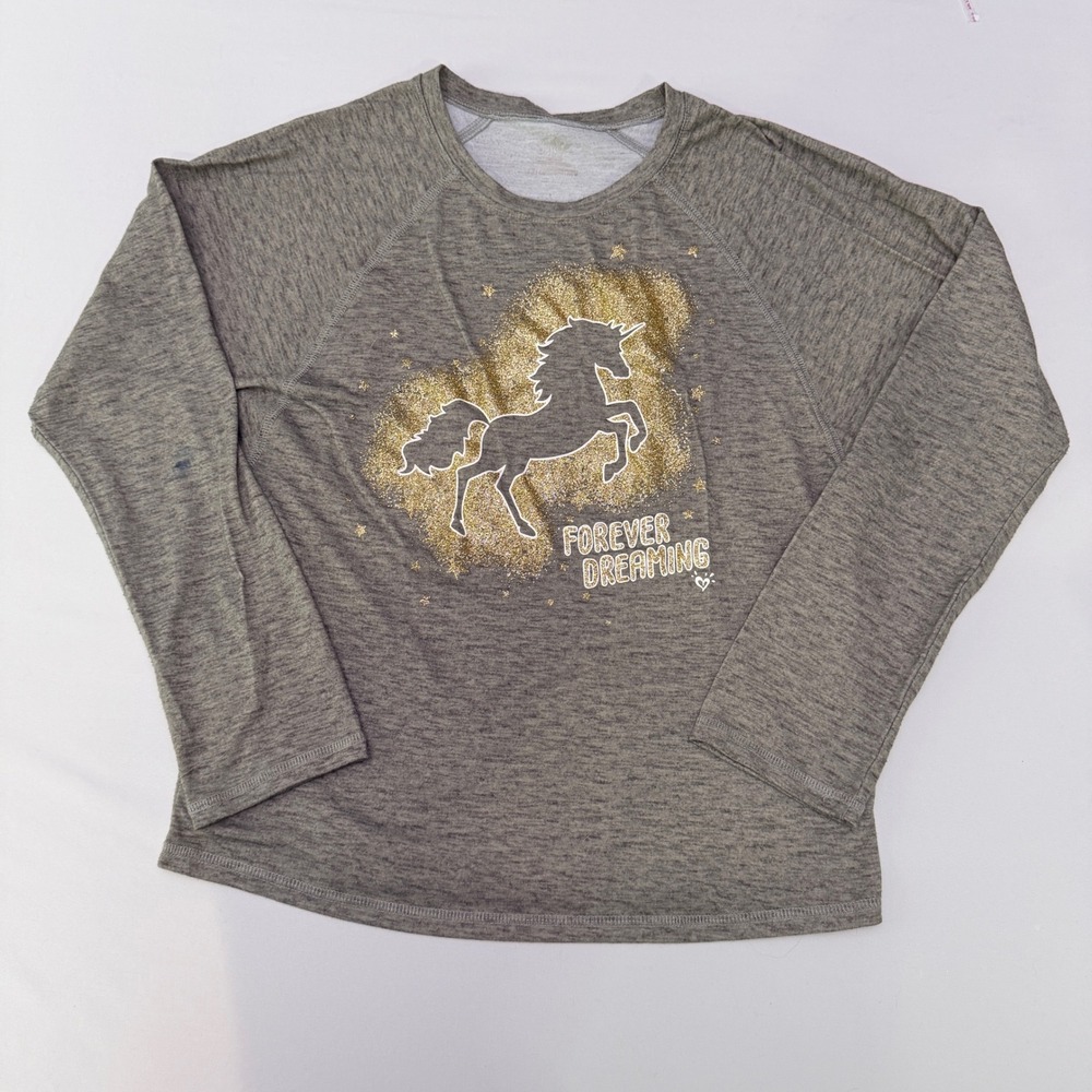 Girls Gray Long Sleeve Shirt with Unicorn